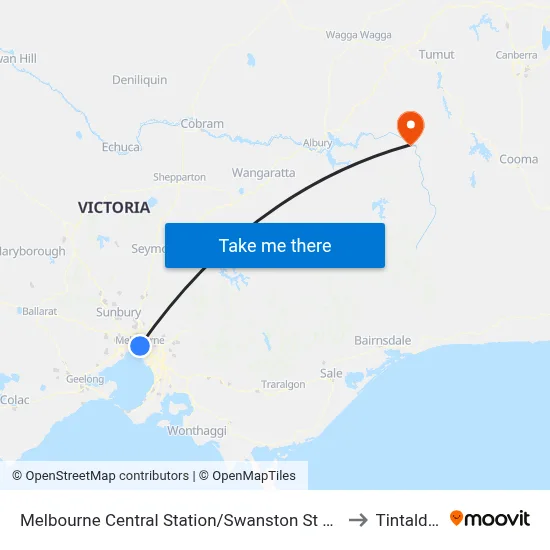 Melbourne Central Station/Swanston St #8 to Tintaldra map
