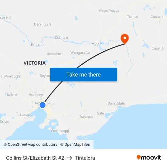 Collins St/Elizabeth St #2 to Tintaldra map