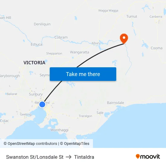 Swanston St/Lonsdale St to Tintaldra map