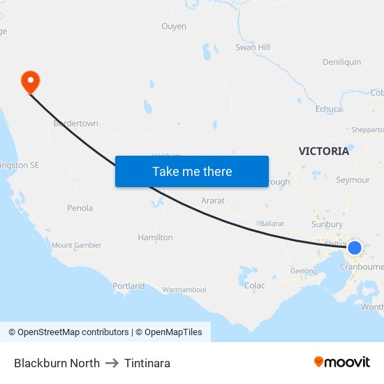 Blackburn North to Tintinara map