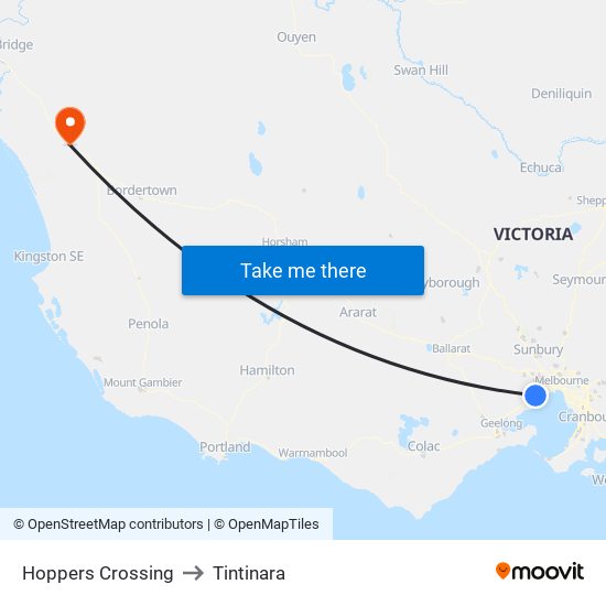 Hoppers Crossing to Tintinara map