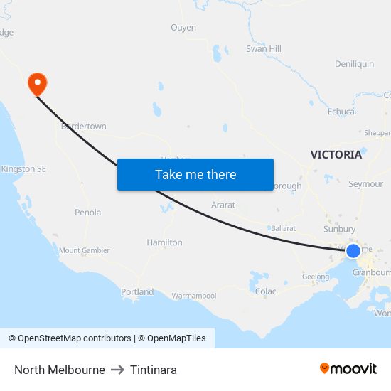 North Melbourne to Tintinara map