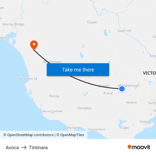 Avoca to Tintinara map