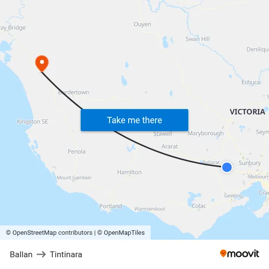 Ballan to Tintinara map