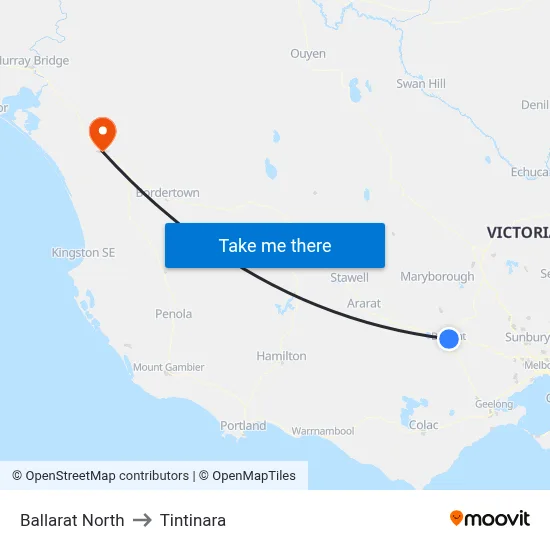 Ballarat North to Tintinara map