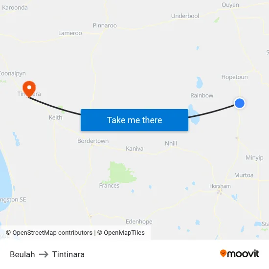Beulah to Tintinara map