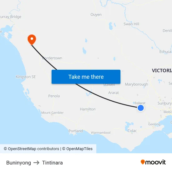 Buninyong to Tintinara map