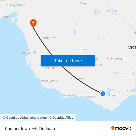 Camperdown to Tintinara map