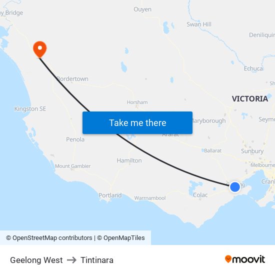 Geelong West to Tintinara map