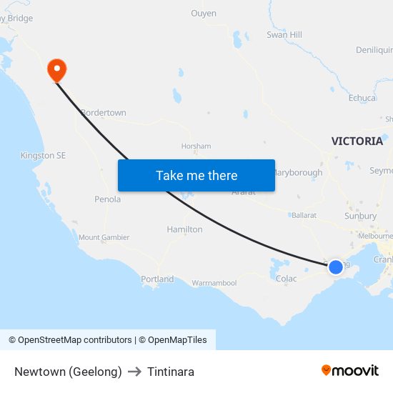 Newtown (Geelong) to Tintinara map