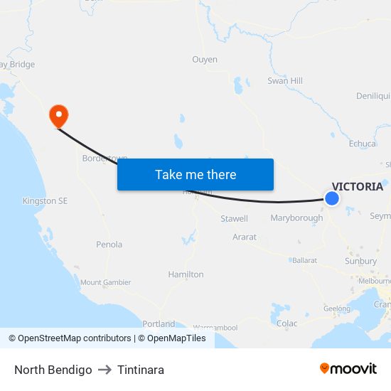 North Bendigo to Tintinara map