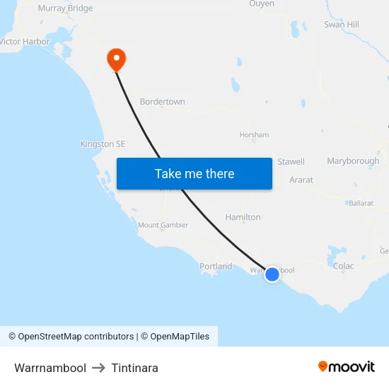 Warrnambool to Tintinara map