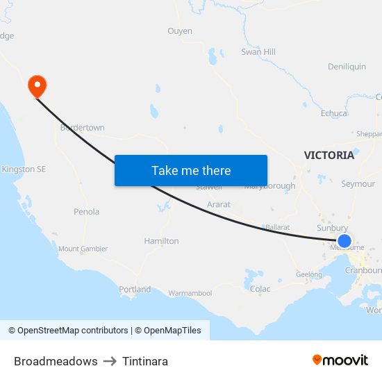 Broadmeadows to Tintinara map