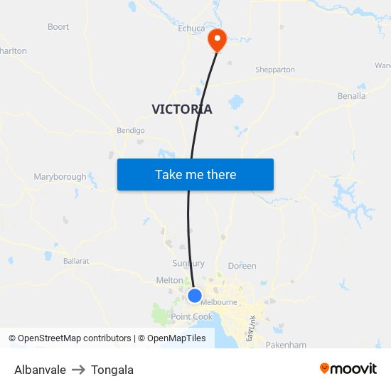 Albanvale to Tongala map