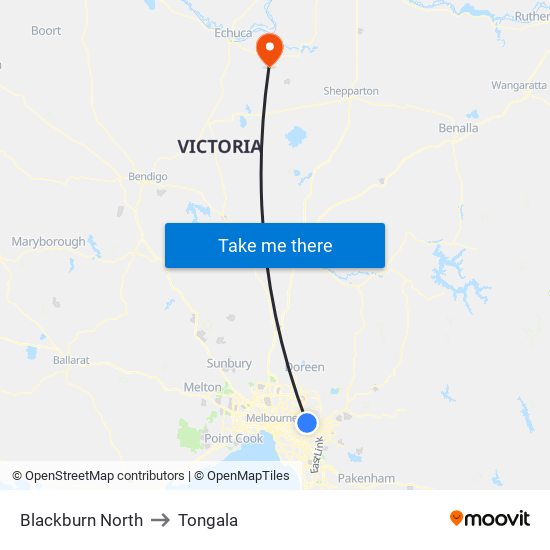Blackburn North to Tongala map