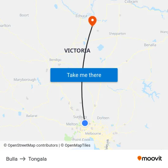 Bulla to Tongala map