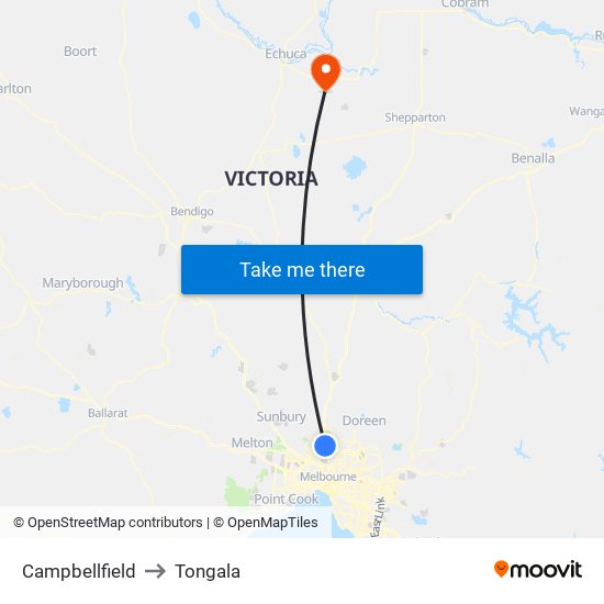 Campbellfield to Tongala map