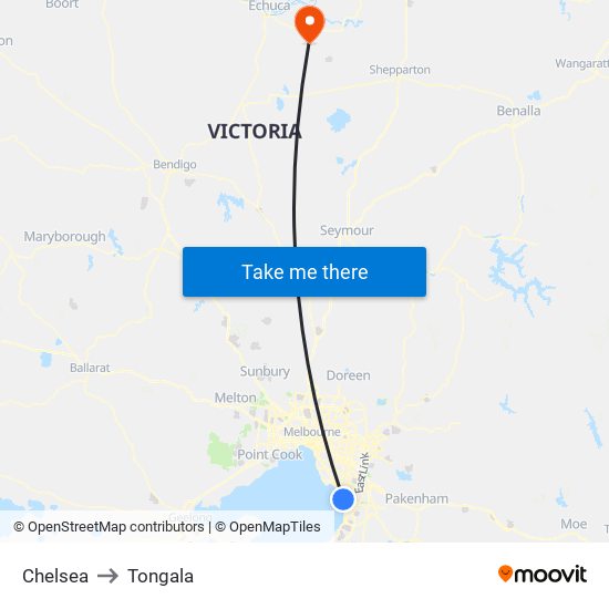 Chelsea to Tongala map