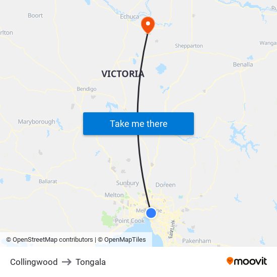 Collingwood to Tongala map