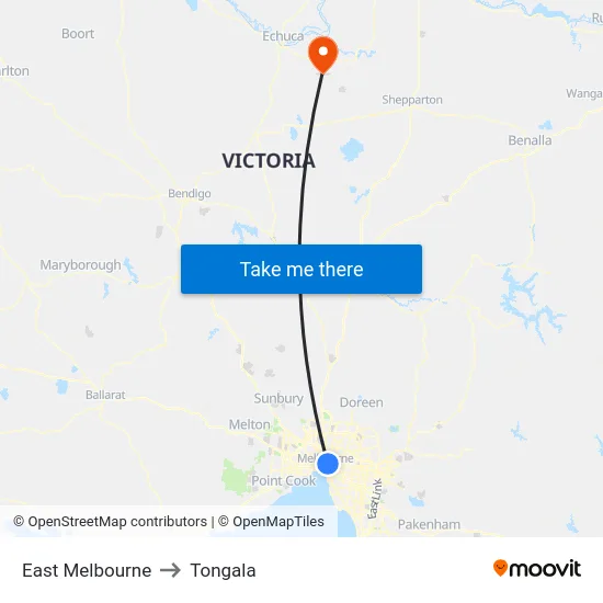 East Melbourne to Tongala map