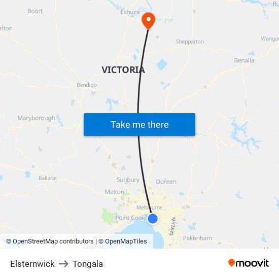 Elsternwick to Tongala map