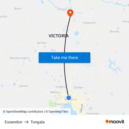 Essendon to Tongala map