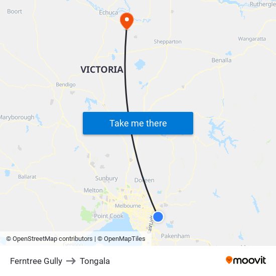 Ferntree Gully to Tongala map