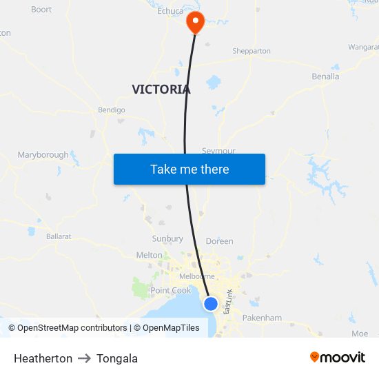 Heatherton to Tongala map