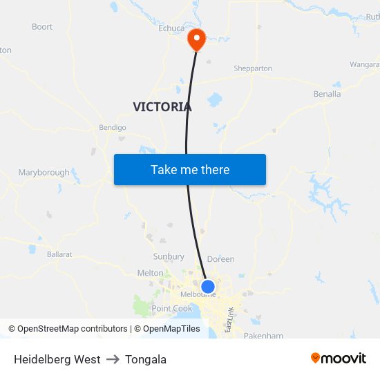 Heidelberg West to Tongala map