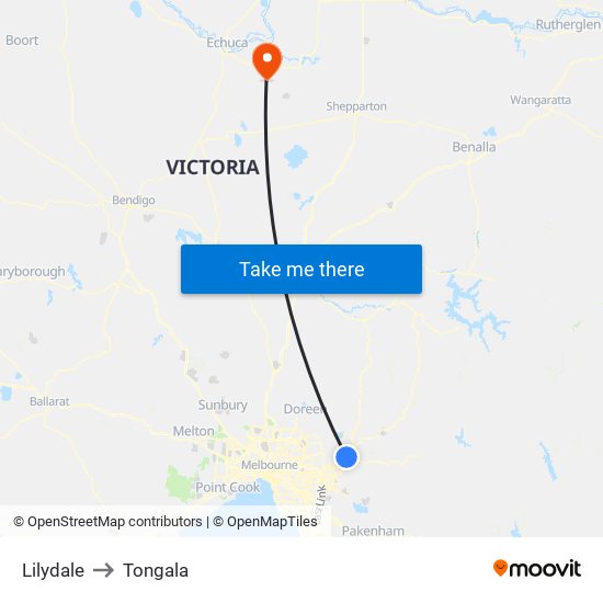 Lilydale to Tongala map