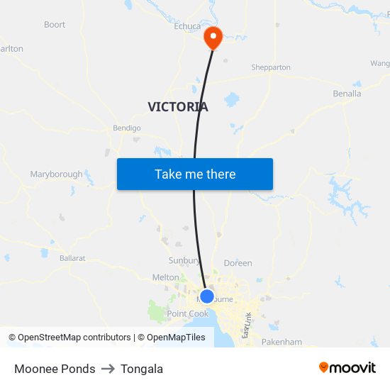 Moonee Ponds to Tongala map