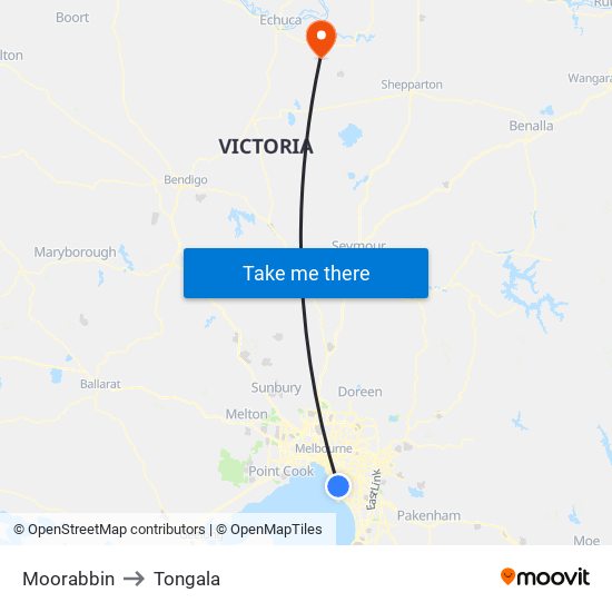 Moorabbin to Tongala map