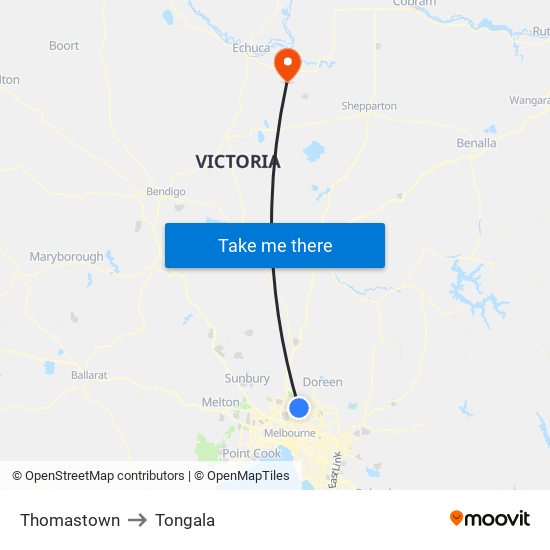 Thomastown to Tongala map