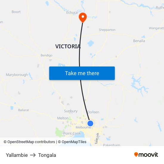 Yallambie to Tongala map