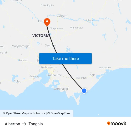 Alberton to Tongala map