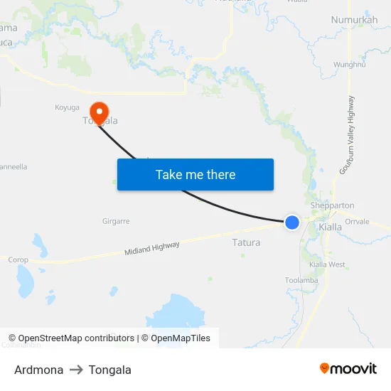 Ardmona to Tongala map