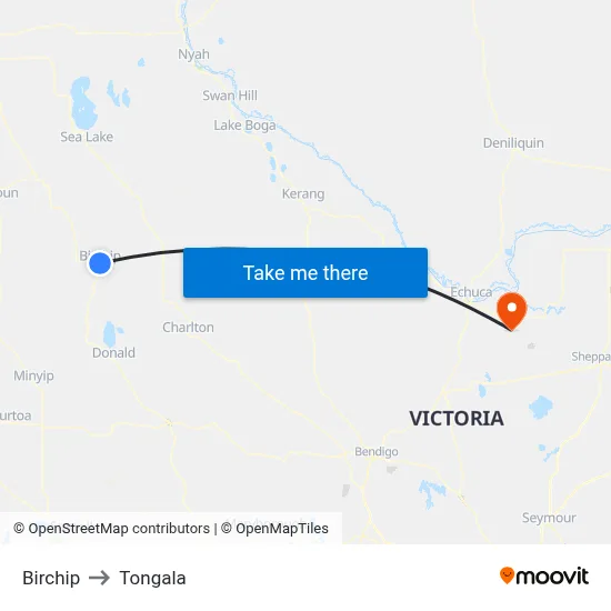 Birchip to Tongala map
