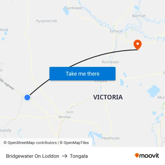 Bridgewater On Loddon to Tongala map