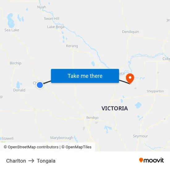 Charlton to Tongala map