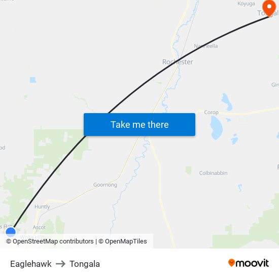 Eaglehawk to Tongala map