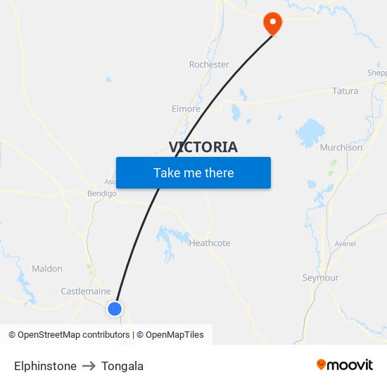 Elphinstone to Tongala map