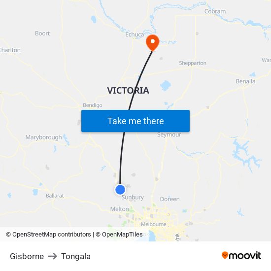 Gisborne to Tongala map