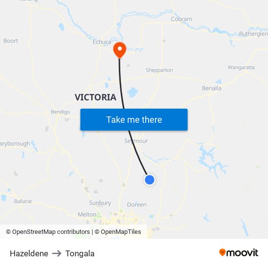 Hazeldene to Tongala map