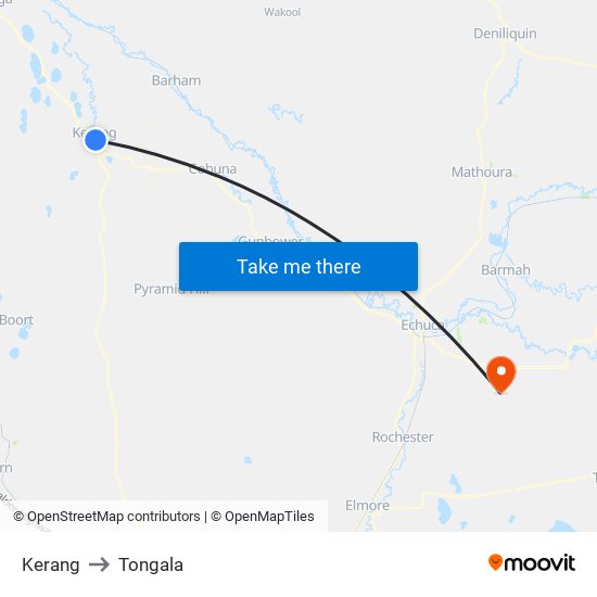 Kerang to Tongala map