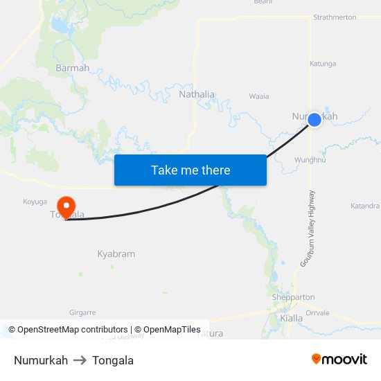 Numurkah to Tongala map