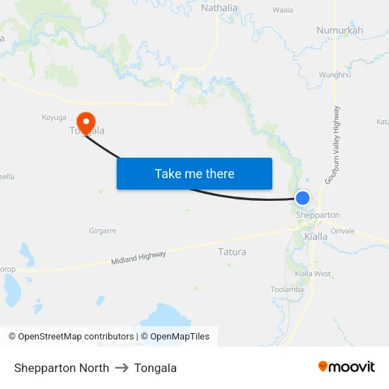 Shepparton North to Tongala map