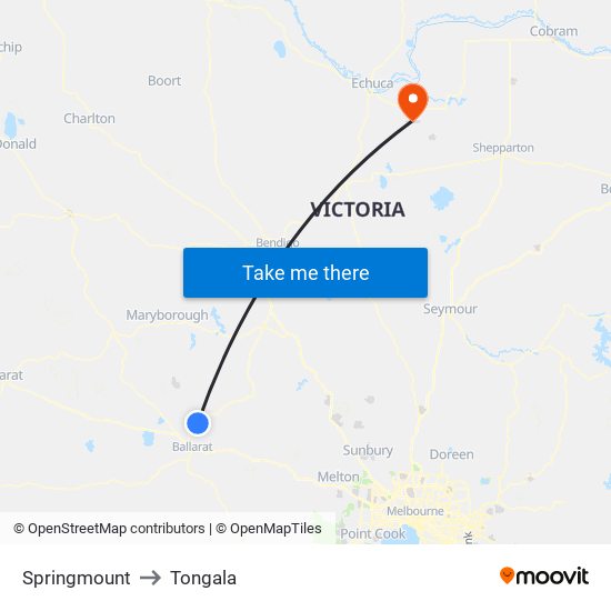 Springmount to Tongala map