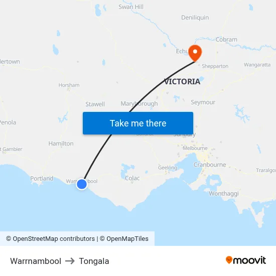 Warrnambool to Tongala map