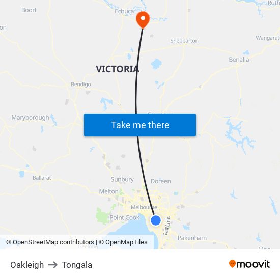 Oakleigh to Tongala map