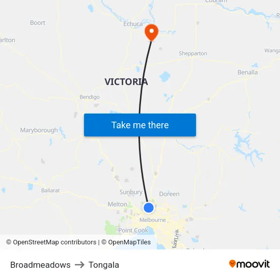 Broadmeadows to Tongala map